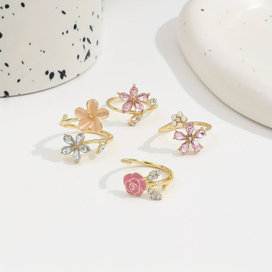 Set Of Alloy Rings With Diamantes And Pearls