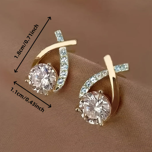 Golden Cross Stud Earrings With Zirconia