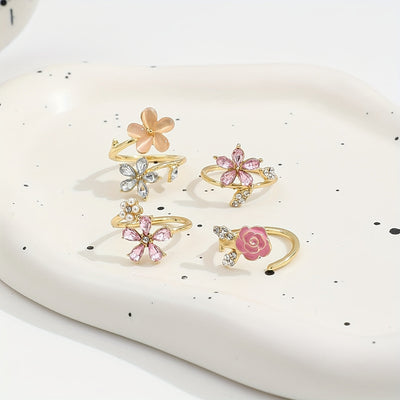 Set Of Alloy Rings With Diamantes And Pearls