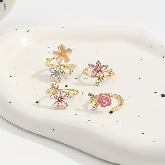 Set Of Alloy Rings With Diamantes And Pearls