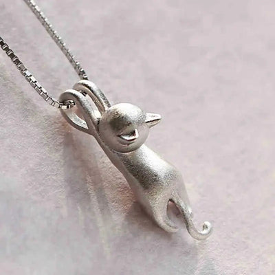 Playful Kitten Necklace In Sterling Silver 925