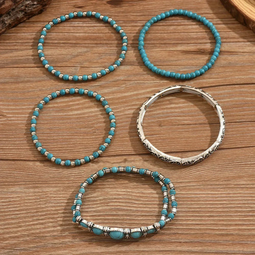 Set Of Bohemian Turquoise Bead Bracelets