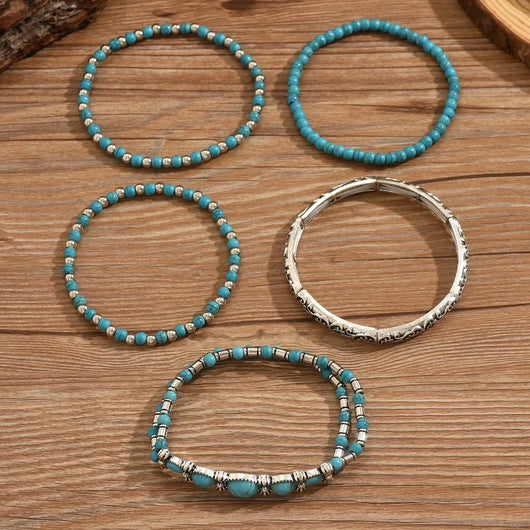 Set Of Bohemian Turquoise Bead Bracelets