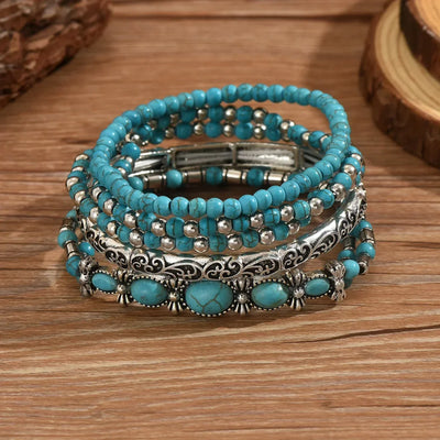 Set Of Bohemian Turquoise Bead Bracelets