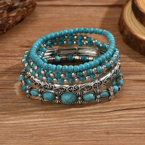 Set Of Bohemian Turquoise Bead Bracelets