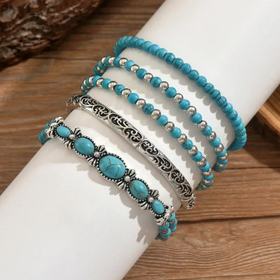 Set Of Bohemian Turquoise Bead Bracelets
