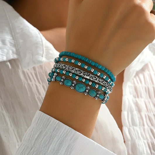 Set Of Bohemian Turquoise Bead Bracelets