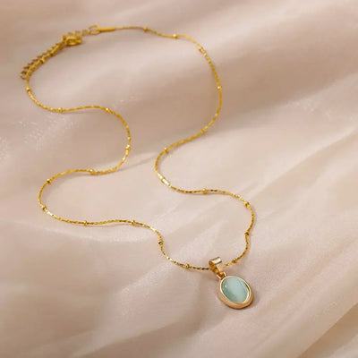 Chic Gold-Tone Stainless Steel Necklace With Teardrop Opal Pendant