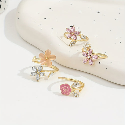 Set Of Alloy Rings With Diamantes And Pearls