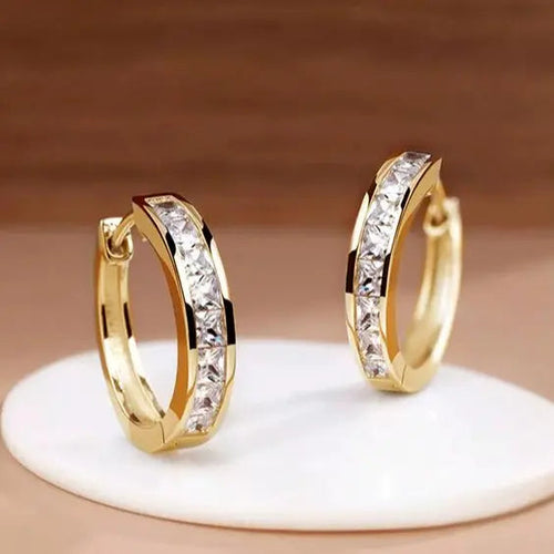 Chic Gold Hoop Earrings With Crystal